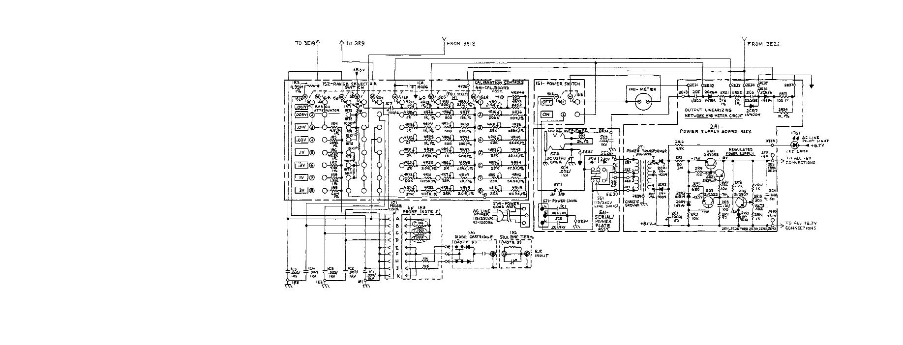 FO-2. SCHEMATIC DIAGRAM OF POWER SUPPLY BOARD ASSEMBLY, RANGE SWITCH